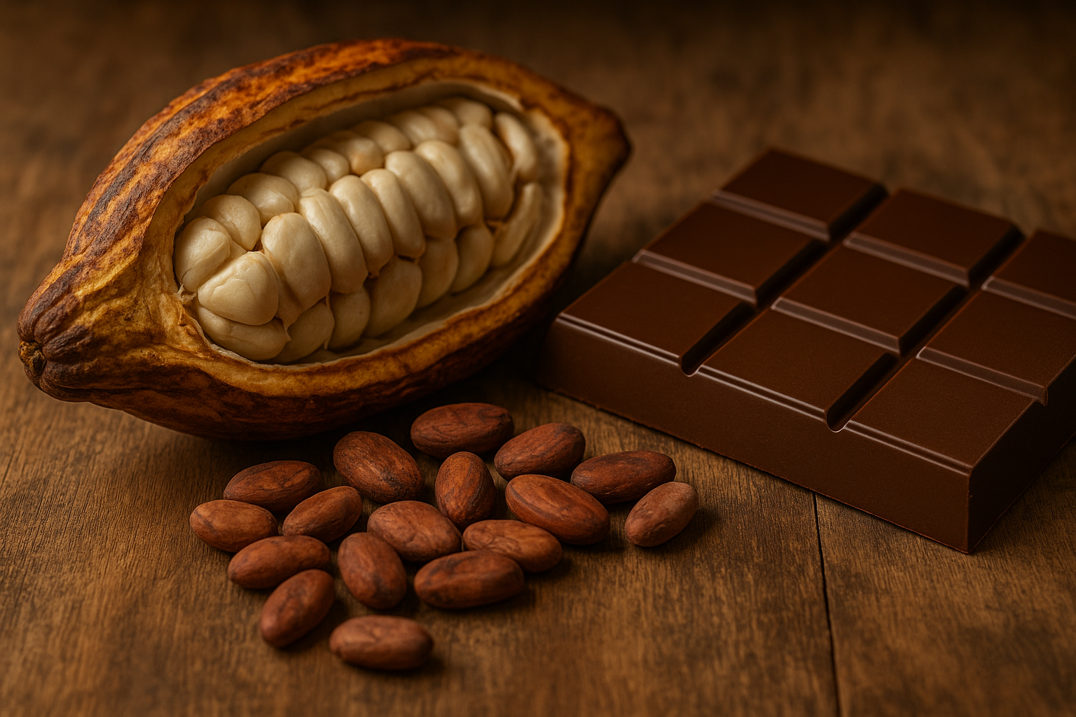 cacao y tableta de chocolate