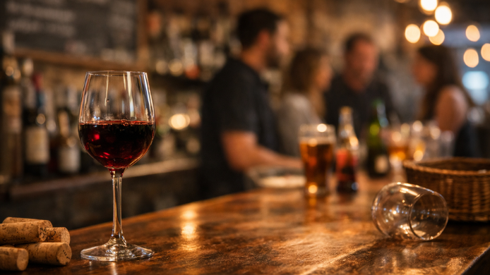 Copa de vino sobre una barra