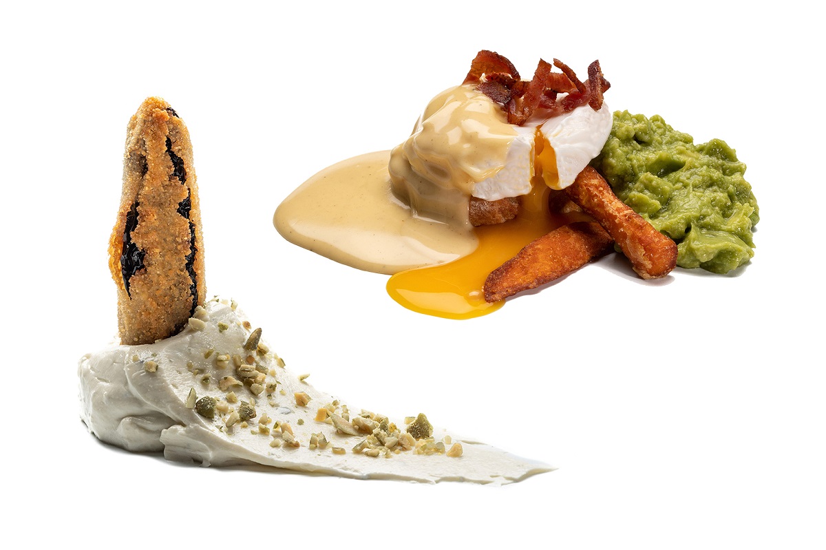Las otras dos tapas ganadoras de Tapapiés 2022: ‘bowl benedictino’ de Carmencita Brunch (arriba) y ‘nunca te lo has comido así’, de El Rincón Guay. JOSÉ ANTONIO ROJO