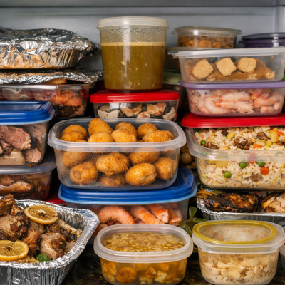 nevera llena con sobras de comida de Nochebuena