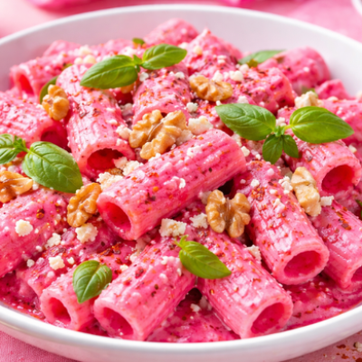 La Pasta Barbie más viral con salsa de remolacha y queso feta